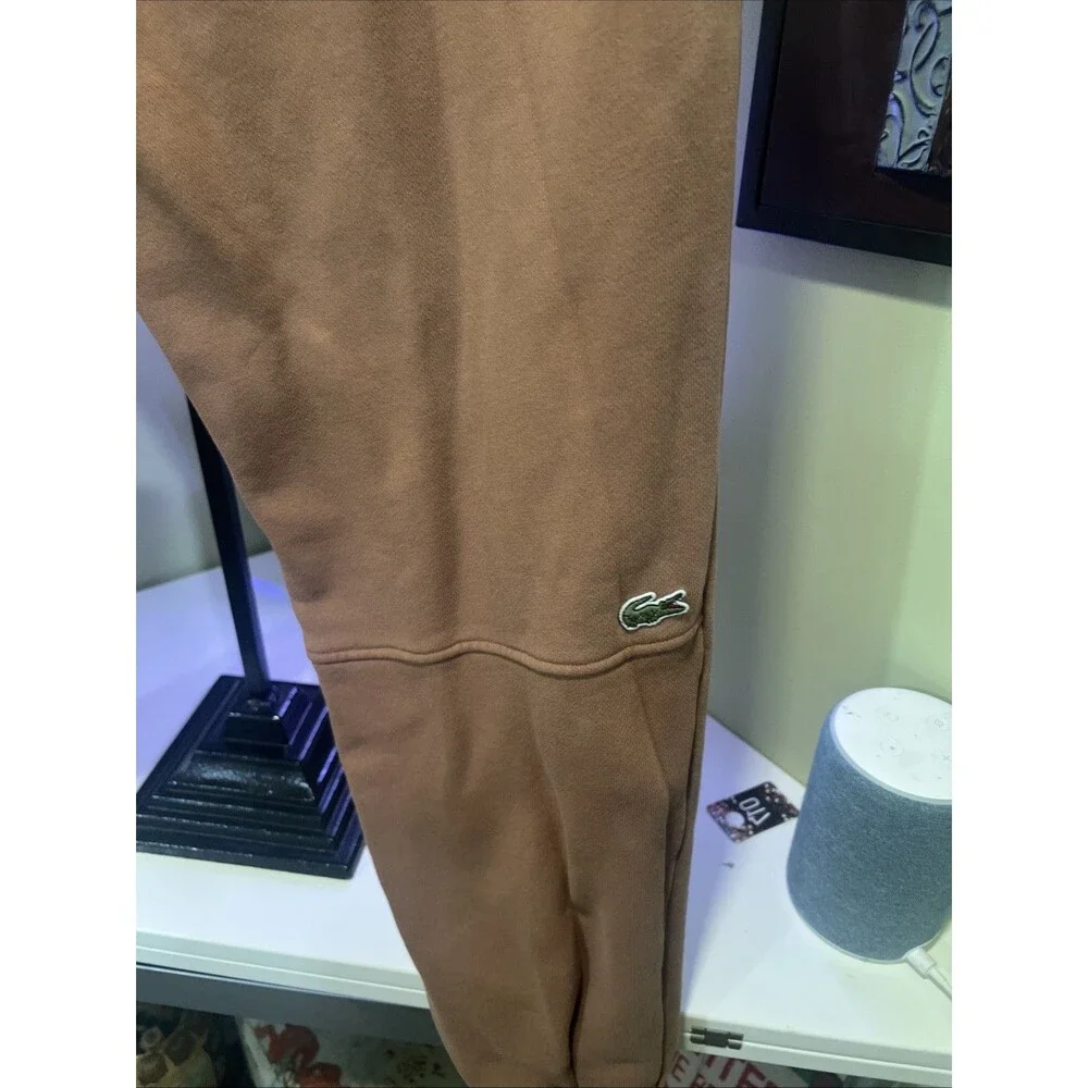 Lacoste Oversized Logo Unisex Organic Cotton Sweatpants Brown Size Large